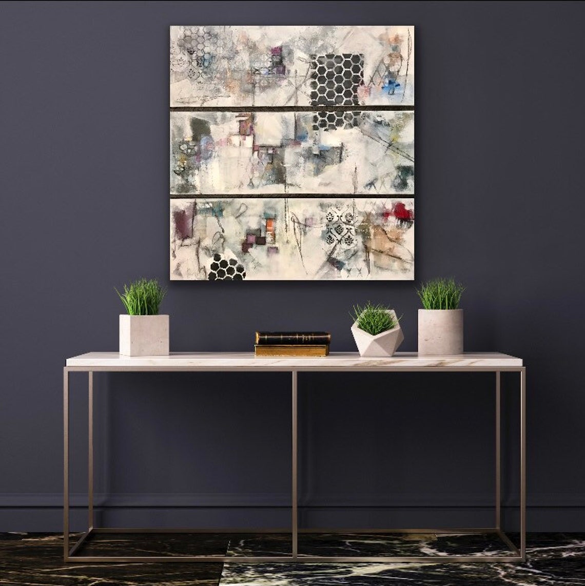 Original Large Abstract Painting 30 x 30 Triptych Canvas Wall Etsy