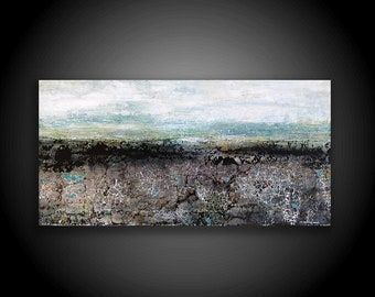Original Large Abstract Landscape Painting 15 x 30 Canvas Wall Art Home Decor Outsider Art Modern Mixed Media Raw Earthy Textured