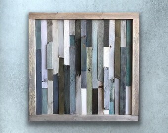 One of a Kind Modern Wood Wall Art Rustic Contemporary 24”x24” Textured 3D Artwork Mosaic Wall sculpture Ready to Ship