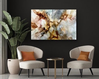 Large Abstract Painting Stretched Canvas Print 36 x 24 Wall Art Earthy Minimalist Wall Decor Designer Furnishings Masculine Art Home Staging