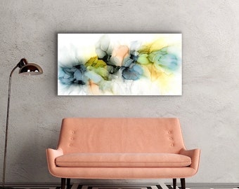 Large Colorful Abstract Painting Stretched Canvas Print Wall Art Designer Home Decor Minimalist Interior Design Alcohol Ink