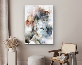 Large Abstract Print of Original Painting Stretched Canvas Art 48 x 36 white blue grey soft colours Calm Wall Art Modern Fine Art Giclee