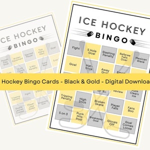 Ice Hockey Bingo Cards (Black & Gold) | Available in a Pack of 8 | Interactive Ice Hockey Game | More Cards Varieties Available