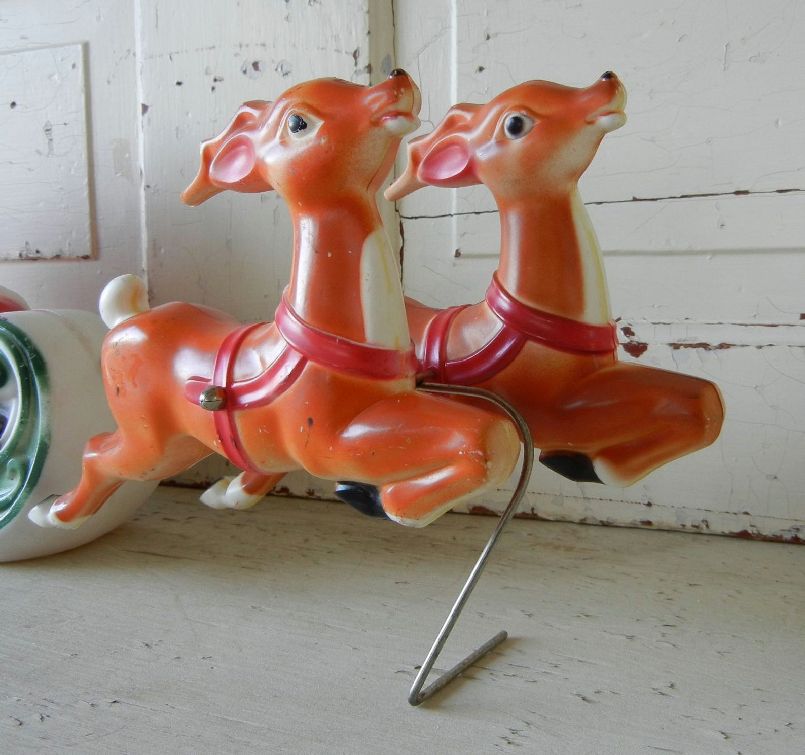 Vintage Santa and Reindeer Blow Mold Figurines from Empire Etsy
