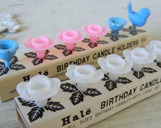 Vintage Birthday Candle Holders 2 Boxes Flowers and a Bird Etsy