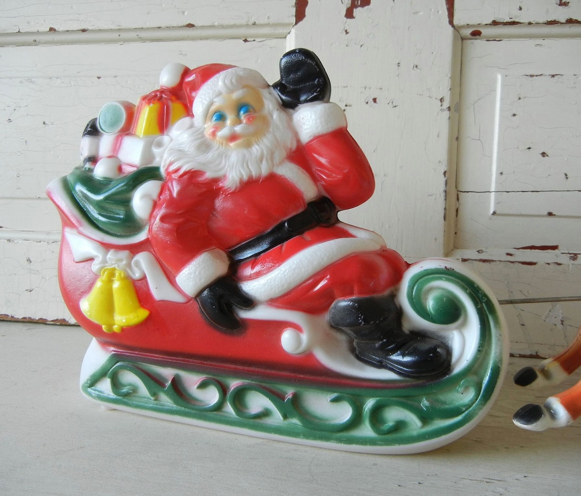 Vintage Santa and Reindeer Blow Mold Figurines from Empire Etsy