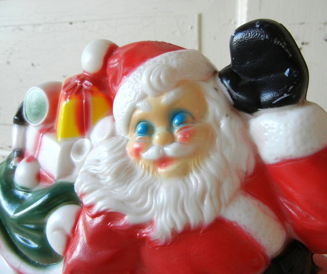 Vintage Santa and Reindeer Blow Mold Figurines from Empire Etsy