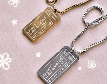unraveled tour ticket necklace stainless steel olivia