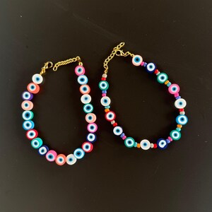 Bunt Ton Perlen Fußkettchen: Evil Eye Strandschmuck
