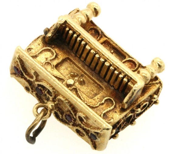 Antique heavy 14k solid gold .10ct ruby piano cha… - image 5