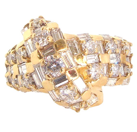 3ct round baguette diamond solid 14k y gold band ring fine jewelry