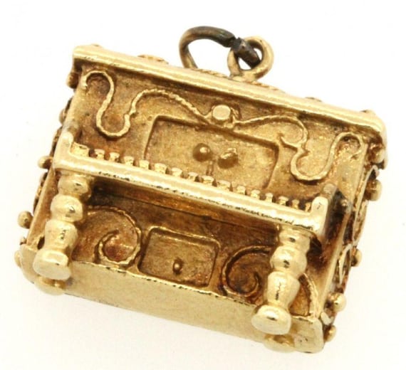 Antique heavy 14k solid gold .10ct ruby piano cha… - image 1