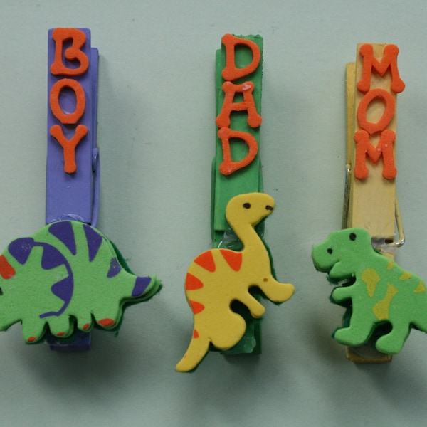 Dinosaur Clothespin Magnets, Party Favor, Place Card Holder, Dino Toy