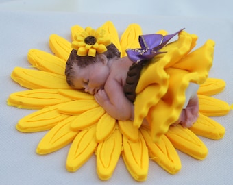 Sunflower Baby Girl Shower Cake Topper, Baby Sunflower Theme Momento