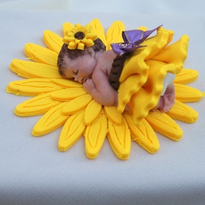 Sunflower Baby Girl Shower Cake Topper, Baby Sunflower Theme Momento