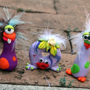 Mini Clay Monsters, Polymer Clay Monsters, Pocket Monsters, Monster Ornaments, Monster Gift Tags