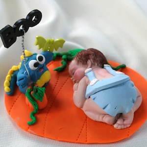 Fall Pumpkin Baby Shower Cake Topper, Halloween Baby shower Cake Topper, Baby Sleeping with Cute Monster