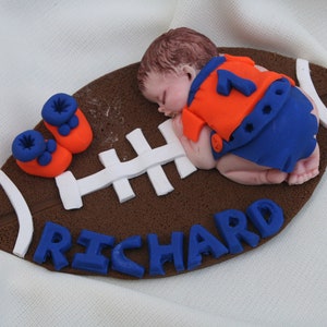 Baby Boy Football Cake Topper, Baby Football Player Ornament Centerpiece, Gift, Baby Shower Gift