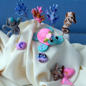 Turtle Cake Topper and Sea life, Sea Horses, Coral, Octopus