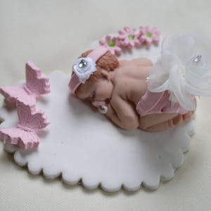 Clay Baby Girl Cake Top, Pink White Baby Girl Cake Topper, Clay Baby Baby Shower Gift, Baby Shower Favor, Clay Baby Ornament