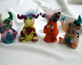 Mini Clay Monsters, Polymer Clay Monsters, Pocket Monsters, Monster Ornaments, Monster Gift Tags