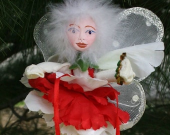 Christmas Fairy, Flower Fairy Doll, Flower Fairy Art Doll, Pixie, Woodland Fairy, Wedding Favor Fairy,