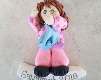 Polymer Clay Little Girl or Boy Sucking Her Thumb Ornament, Christmas Ornament, Gift Tag