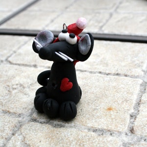 Whimsical Black Mouse With Christmas Stocking Polymer Clay