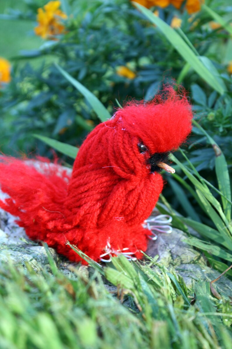 Red Cardinal Yarn Birds, Red Birds, Red Bird Ornaments image 7