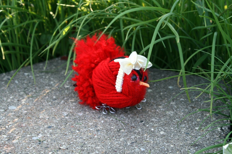 Red Cardinal Yarn Birds, Red Birds, Red Bird Ornaments image 3