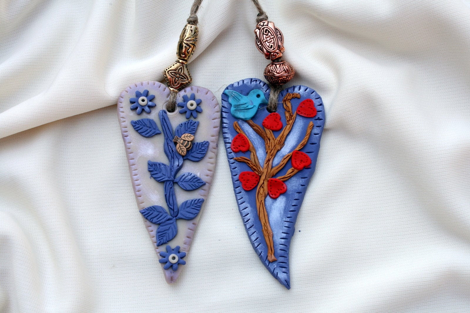 Clay Heart Ornament, Love Hearts,Polymer Clay Decorative Hearts, Clay Hearts, Clay Heart Tags