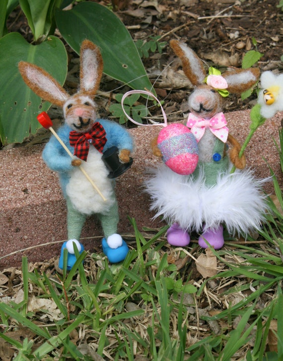 Needle Felted Bunny Rabbit Decor, Handmade Easter Decoration