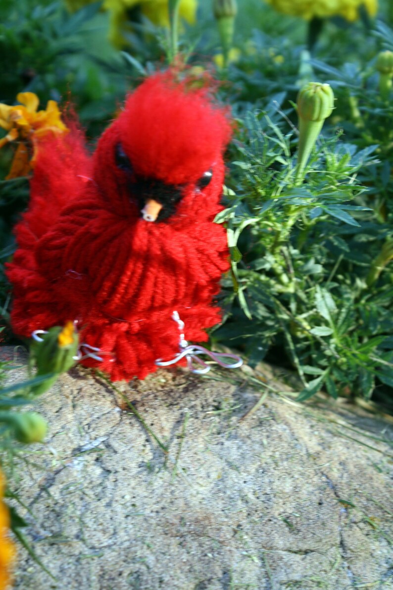 Red Cardinal Yarn Birds, Red Birds, Red Bird Ornaments image 8