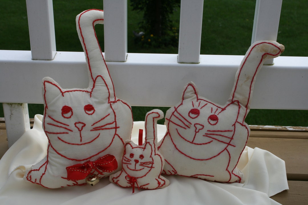 Cat Pillow, Stuffed Embroidered Cat Pillow, Embroidered Cat Pillow Etsy