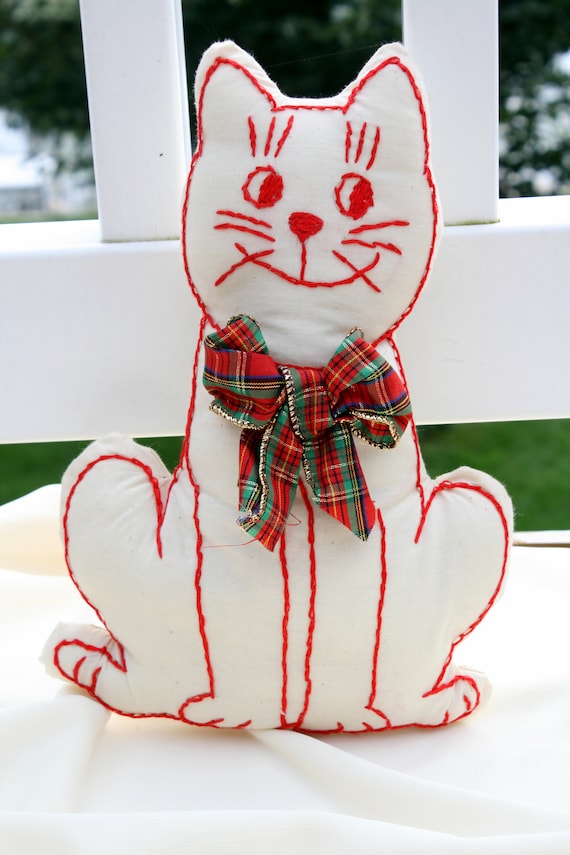 Embroidered cat pillow online