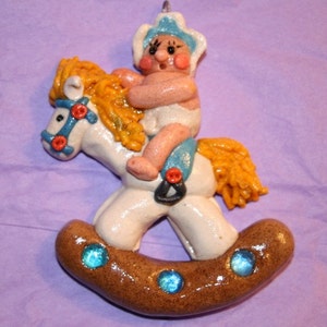 Salt Dough Baby On a Rocking Horse Ornament