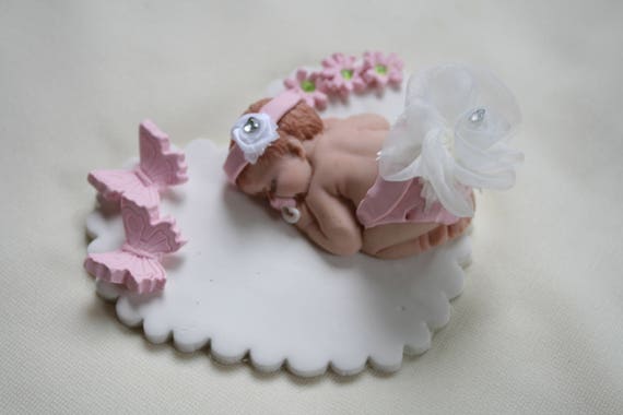 Clay Baby Girl Cake Top Pink White Baby Girl Cake Topper Etsy