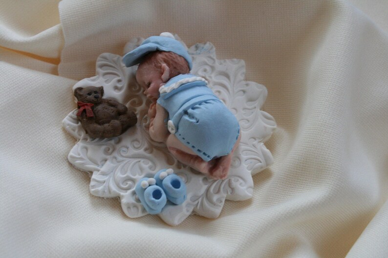 Sleeping Baby Boy in Blue Cake Topper Polymer Clay Ornament Etsy