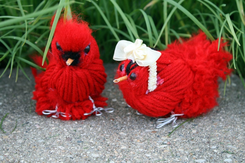 Red Cardinal Yarn Birds, Red Birds, Red Bird Ornaments image 4