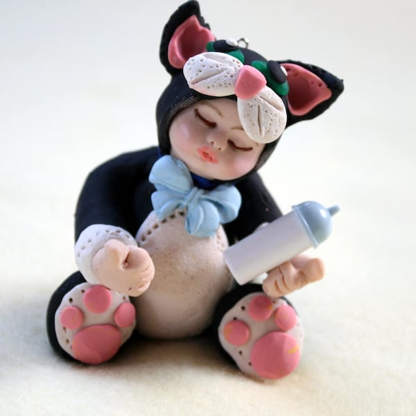 Baby Girl or Baby Boy Cake Topper, Baby Gift, Baby Birthday Gift, Baby Dressed As Cat Collectible