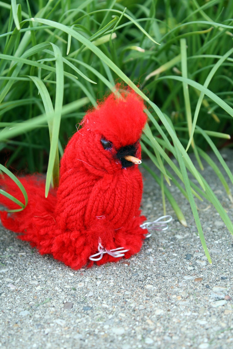 Red Cardinal Yarn Birds, Red Birds, Red Bird Ornaments image 5