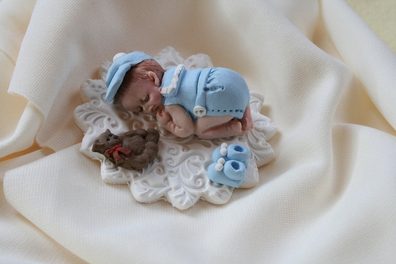 Sleeping Baby Boy in Blue Cake Topper Polymer Clay Ornament Etsy