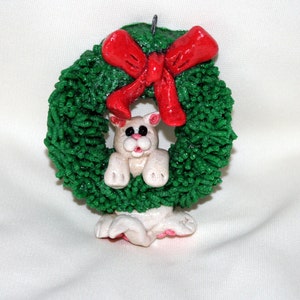 Salt Dough Cat in a Wreath Christmas Ornament