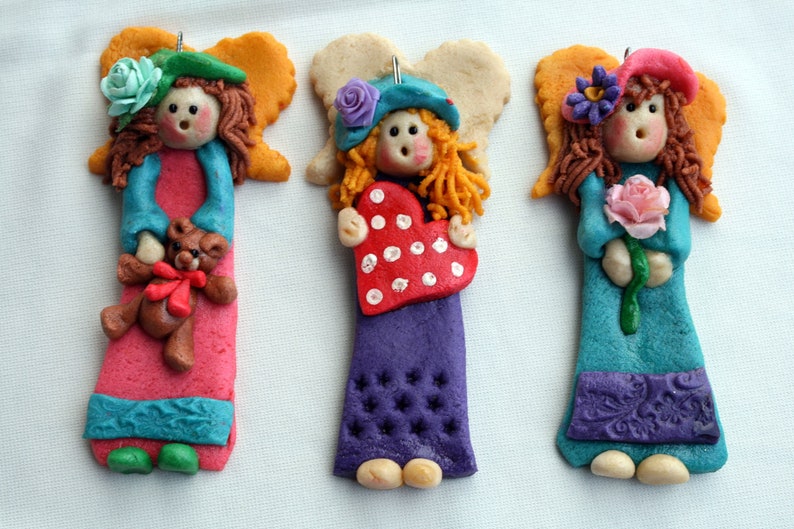 Salt Dough Angels Bread Dough Angels Angel Ornaments Angel Etsy