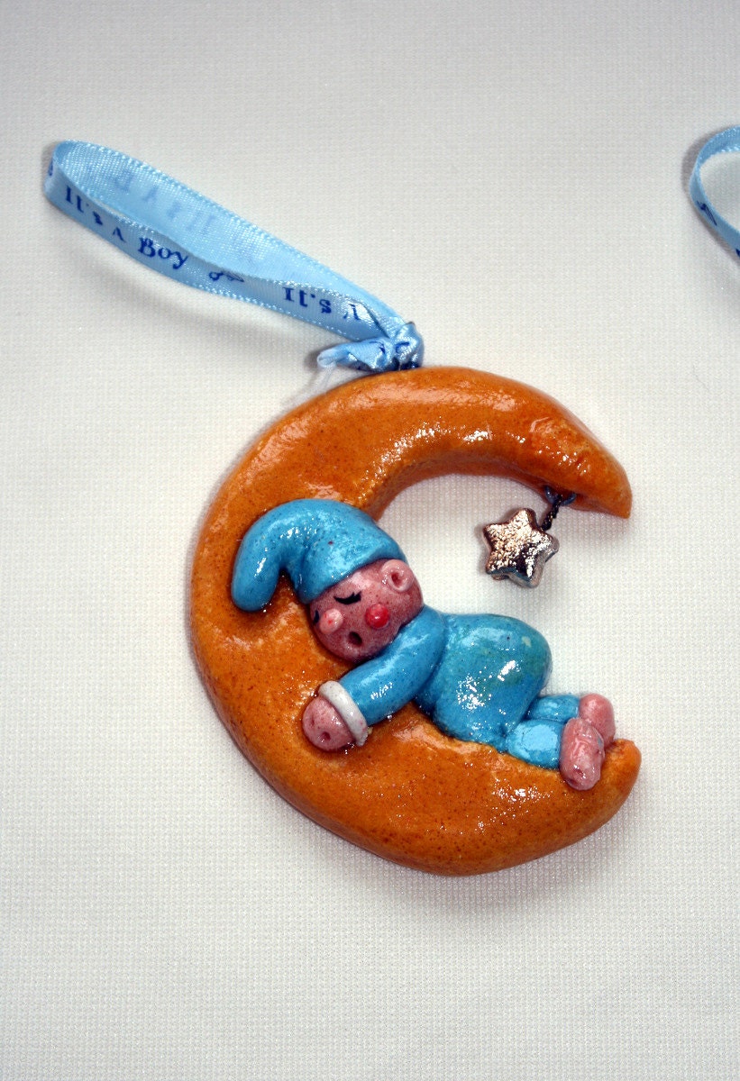 Sleeping Baby on a Half Moon Salt Dough Ornament