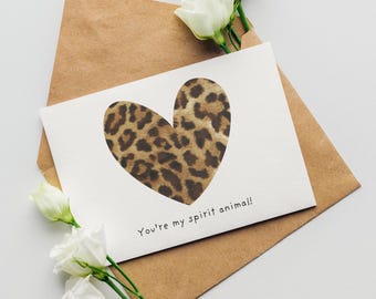 Leopard Print Herz Karte | Du bist mein Totemtier | Valentinstag oder Freundschaft Karte