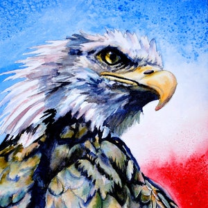 Patriotic Eagle, Patriotic art, Patriotic decor, Eagle art, Eagle painting, Bird watercolor painting, bird watercolor art, eagle wall art