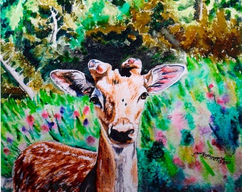 Deer art, deer watercolor, wildlife art, fawn art, deer painting, deer artwork, fawn painting, original watercolor, wildlife painting, fawn