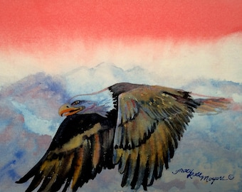 Eagle wall art, Eagle wall decor, Bald eagle wall art, Eagle art, Eagle flying, Eagle watercolor, bald eagle art, bald eagle, eagle painting