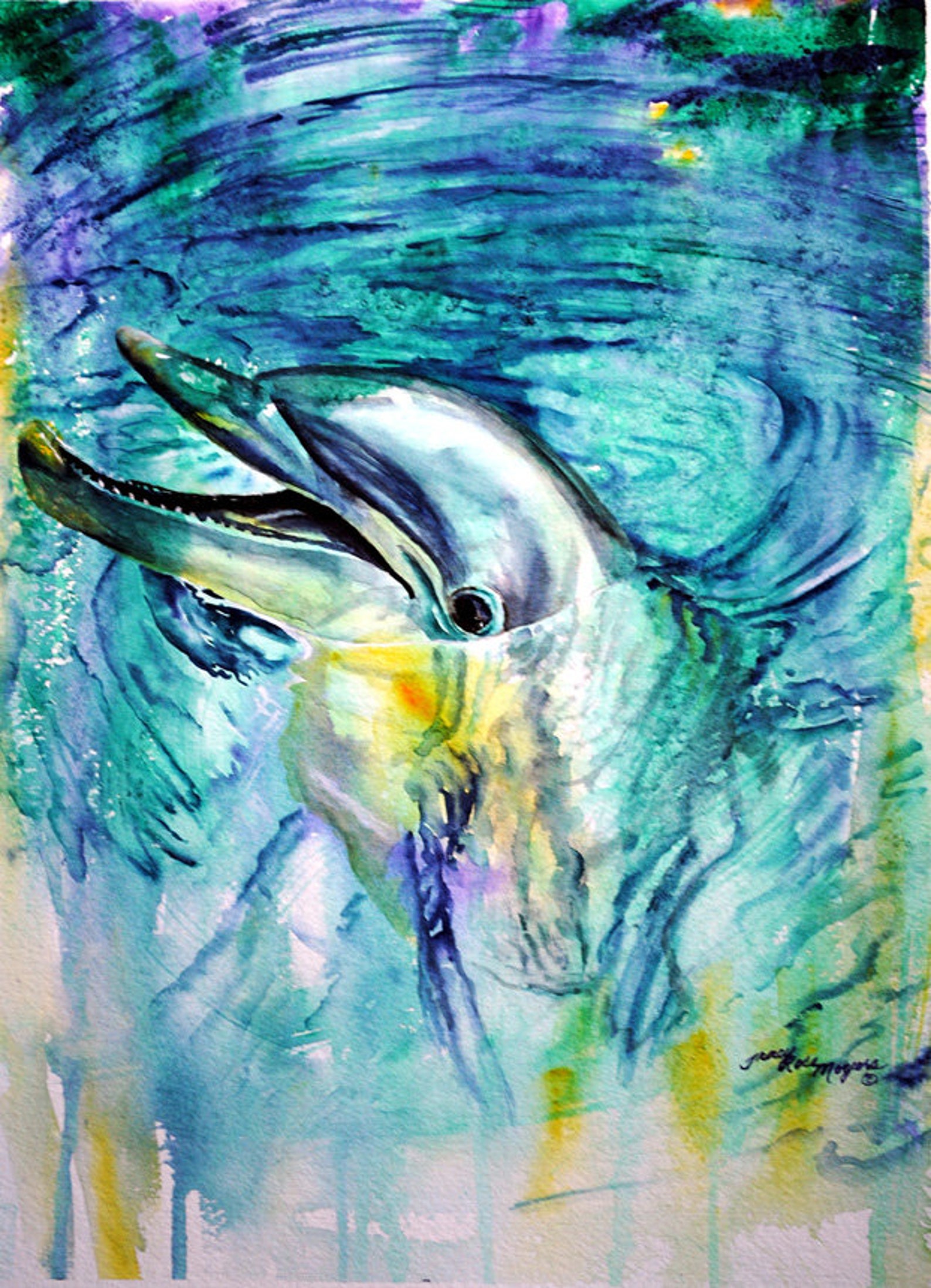 Dolphin Art Dolphin Print Animal Art Underwater Art - Etsy